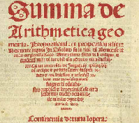 Title page of Summa de arithmetica geometria, proporzioni et proporzionalita. (Click on the image to view the full title page.)